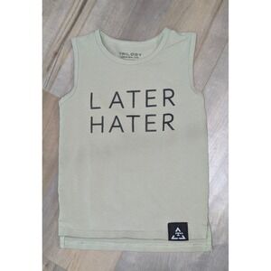 Trilogy Design Co Later Hater Tank Top Boys Girls 5T Sage Green Graphic Shirt